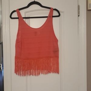 Coral colored fringed tanktop